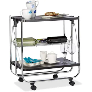 Relaxdays Servierwagen klappbar, 4 Rollen, Metall, 2 Böden, Gitterkorb, HxBxT 68,5 x 68 x 40,5 cm, Küchenwagen,