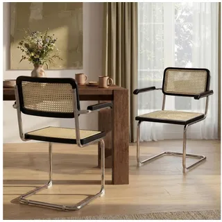 LuxusKollektion Freischwinger Esszimmerstühle Rattan Freischwinger Holzrahmen 2er Set Tintenschwarz