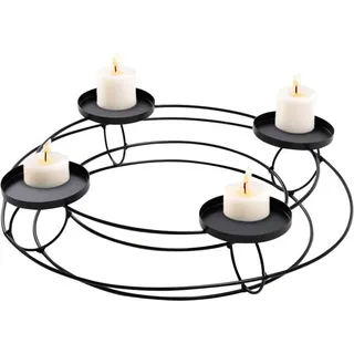 Spetebo - Metall Adventskranz in schwarz für 4 Stumpenkerzen - ø 30 cm - Kerzenhalter im Gitter Design mit 4 Kerzentellern - Weihnachtsdeko
