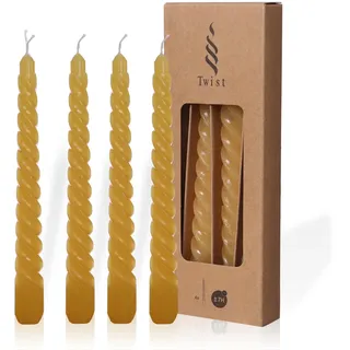 comforder Gedrehte Tafelkerzen (4 STK.) Twisted Candle/Spiralkerze in Honey, geruchlos, 4Std. Lange Brenndauer - 19 x 2,2 cm