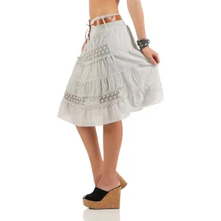 malito more than fashion Sommerrock malito Damen Rock mit Blumen Strickmuster, Glockenrock mit Gürtel, Baumwollrock knielang grau 34 - 42