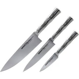 SAMURA Profi Messer Geschenk Set Ultra-scharf, aus japanisch AUS 8 Edelstahl, 18 cm Klinge, Stahl Handgriff, ergnomisch, rostfrei
