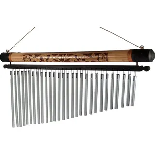 Guru-Shop Windspiel Aluminium Klangspiel, Windspiel mit Bambus -.. silberfarben 50 cm x 28 cm x 4 cm