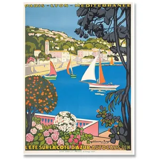 LVTFCO Cote D'Azur-Poster, französische Riviera-Landschaft, Wandkunst, Cote D'Azur-Drucke, Reise-Leinwandgemälde, modernes Bild für Heimdekoration, 50 x 70 cm x 1, ohne Rahmen
