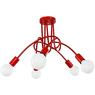 PETITES ECREVISSES LED-Deckenleuchte, industriell, E27, Kronleuchter, Hängeleuchte, modernes Design, mit 5 Köpfen, Beleuchtung, Dekoration für Wohnzimmer, Küche, Flur, Schlafzimmer (rot)