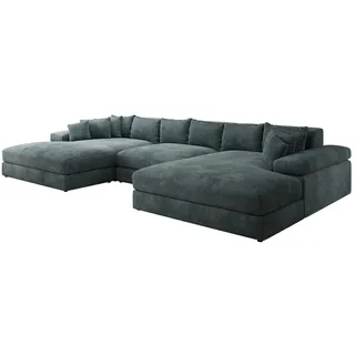 Luxusbetten24 Sofa Designer Sofa Bernardo U in Cord, mit breiter Ottomane blau