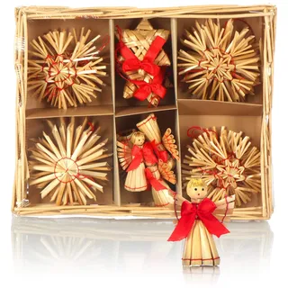 COM-FOUR® 22x Strohsterne im Mix-Set - Christbaum-Schmuck - Stroh-Anhänger für den Weihnachtsbaum - natürlicher Christbaum-Behang - Weihnachtsdekoration (22-teilig - Set1)