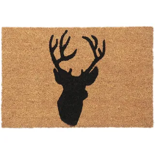 Relaxdays Fußmatte Kokos, Türvorleger Hirsch, 40x60 cm, Natur/schwarz | rutschfest, wetterfest, Fußabtreter innen & außen