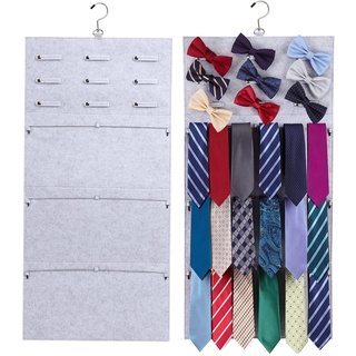 Krawatten- und Gürtelaufhänger für Herren oder Jungen, Krawatten- und Fliegenhalter, Krawattenklammer-Organizer und Aufbewahrungsregal mit rutschfester Oberfläche (grau)