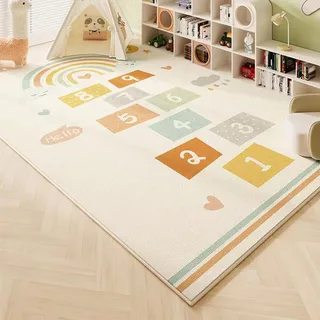 AUWUUA Spielzimmer Kinderteppich 90x180cm Waschbarer Hüpfspiel-Zahlenteppich, weicher Rutschfester Waschbare Teppiche für Kinderzimmer, Klassenzimmer, Babyzimmer Heimdekoration, Dünn