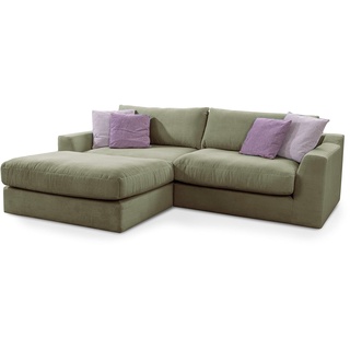 CAVADORE Ecksofa Fiona / Mega L-Sofa in Cord mit tiefen Sitzflächen und weicher Polsterung / Cordsofa / 277 x 90 x 199 / Cordstoff Olive