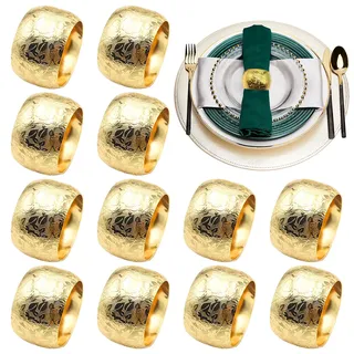 Fractoluxe Serviettenringe Gold 12 Stück Elegante Metall Serviettenring Serviettenschnallen Blätter Serviettenring Gold Napkin Rings für Tischdekoration Weihnachten Thanksgiving Hochzeitsfeier