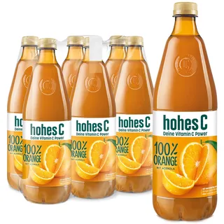 hohes C Orange (6 x 1l), 100% Saft, Orangensaft, Acerolasaft, Vitamin C, ohne Zuckerzusatz laut Gesetz, vegan