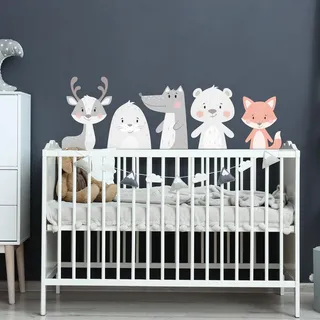 Wandtattoo Kinder Dekoration Babyzimmer Wandtattoo Kinderzimmer Wandaufkleber Wandsticker Kinderzimmer Skandinavische Tiere des Tal H90 x 60 cm