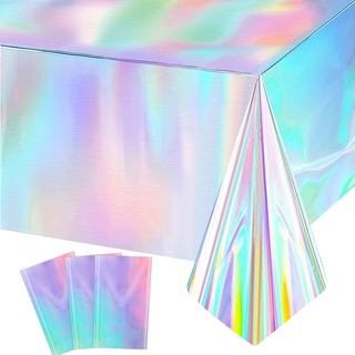 PHOGARY 3 STÜCK Irisierende Tischdecken für Regenbogen-Partydekorationen, Lasertischabdeckung Einweg-Rechteck-holographische Tischdecke aus Kunststoff für Geburtstags-Hochzeits-Disco-Party 137x 274 cm
