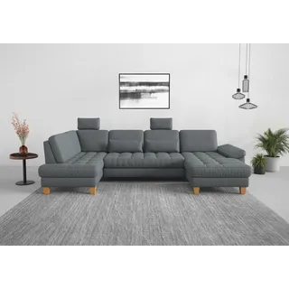 sit&more Wohnlandschaft SIT & MORE "Westham U-Form", grau, B:338cm H:88cm T:172cm, 100% Polyester, Sofas, Wohnlandschaft, wahlweise mit Bettfunktion, Bettkasten, Sitztiefenverstellung