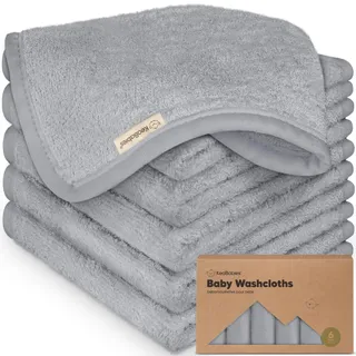 6-Pack Babywaschlappen für Babys, Kinder, Weiche Absorbierende (Cool Gray) | Bambus-Waschlappen für Babys, Kinder, Neugeborenen-Badehandtücher, 25 x 25cm, Sanft für empfindliche Haut