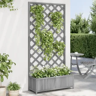 SDWEHO7 Garten Rankgitter, Pflanzkasten mit Spalier, Blumenkasten mit Rankhilfe, Blumenkübel Pflanzkübel Rankkasten Gartenspalier für Terrasse und Balkon, Grau Massivholz Tanne