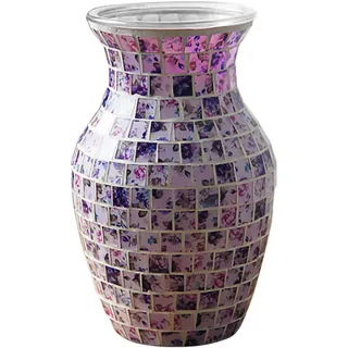 AiiBowy Vase, Glasvasen, Handgefertigt Mosaik Glasvase, Dekorative Vasen, Modern Vase für Büro, Wohnzimmer, Küche, Heimdekoration, Tischdekoration, Schlafzimmer, Bücherregale, Hochzeit, Party, (Lila)