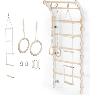 MAMOI® Klettergerüst Indoor, Sprossenwand für kinderzimmer, Turnringe kinder für klettern, Kletterwand und spielgeräte, Midi Turngeräte mit K... - Weiß