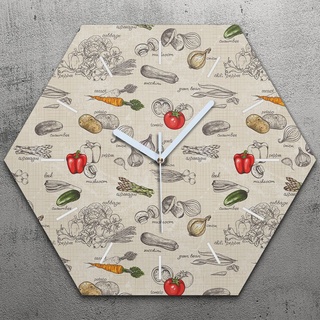 Uhr hexagonal 40 cm Glas Geräuschlos weiße Zeiger - Vintage Küchengemüse