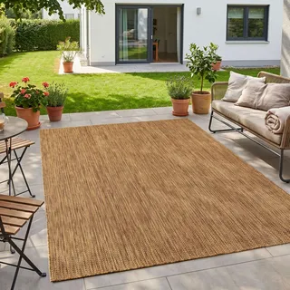 HomebyHome Outdoor Teppich Braun 120x160 cm Balkon Terrasse Garten Wetterfest UV-beständig Mittel Einfarbig Flachgewebe Pflegeleicht Robust Modern