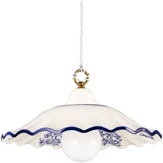 Pendellampe Küchenlampe Keramik weiß blau bemalt Landhausstil Esstisch | Helios Leuchten 207182 Keramiklampe blau dekoriert, Pendelleuchte Keramiklampe für Küchentisch Esszimmer Deckenlampe 1 x E27