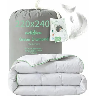 Welldora Komfort Bettdecke 220x240 Sommer - 100% Extraweiche Federn & Daunen - , Allergiker Decke - Dünne leichte Sommerdecke Daunendecke