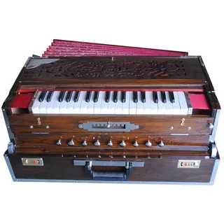 Harmonium Folding - 3 Schilf, 9 Skala Wechsler, 3,75 Oktave, dunkelbraune Holzfarbe mit Kupplung und Fiber Box