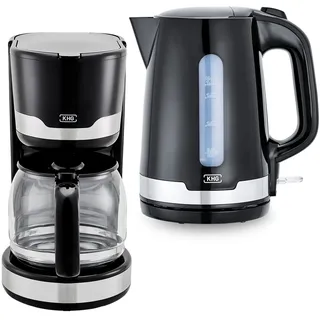 KHG Kaffeemaschine und Wasserkocher Set 2-teilig in schwarz, 1.000 & 2.200 Watt, Frühstücksset mit Kapazität 1,7 Liter Wasser oder 12 Tassen Kaffee, Küchenset mit Kalkfilter & Permanentfilter