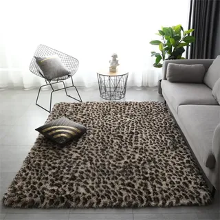 HZSZXG Flauschiger Flächenteppich, süßer Zottelteppich, extraweiche und zottelige Teppiche, Flauschige Innenteppiche für das Wohnzimmer, superweicher, Flauschiger Teppich, Leopard, 160 x 200 cm