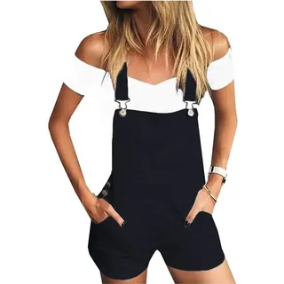 Chickwin Damen Kurze Latzhose Retro Overall Jumpsuit, Sommer Mode Baggy Latzshorts mit Taschen Denim Hosen Baggy Jeans Overalls Playsuit Hose Hosenanzug - M