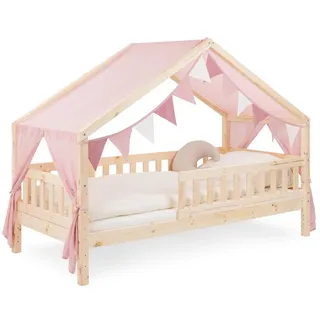 Ehrenkind Betthimmel für Panorama Hausbett Lille mit Wimpelkette (Rosé, passend für Panorama Hausbett Lille 90x200), halbtransparenter Stoff mit hoher Luftdurchlässigkeit 90 cm x 200 cm