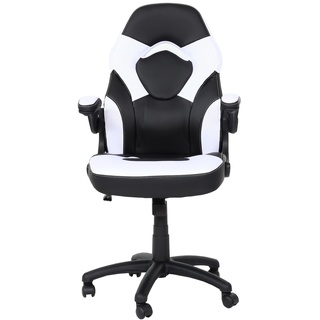 Bürostuhl MCW-K13, Drehstuhl Gamingstuhl, ergonomisch, verstellbare Armlehne, Kunstleder ~ schwarz-weiß