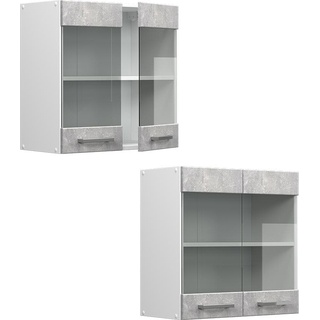 Vicco, Regal, Küchenschrank Glas R-Line, Beton/Weiß, 60 cm