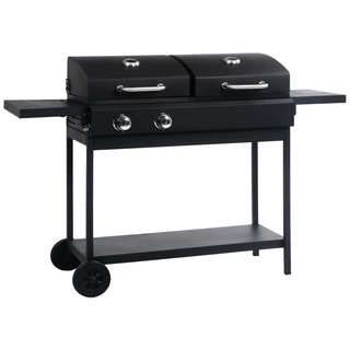 vidaXL Gas- und Holzkohle-Grill mit 2 Brennern