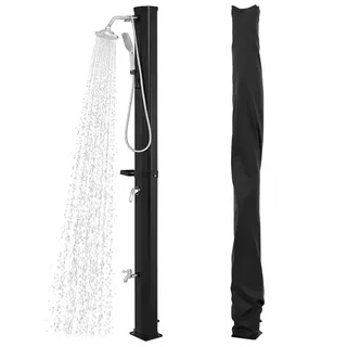COSTWAY Solardusche 35L mit Handbrause inkl. Abdeckung | Gartendusche mit Ablage, Regenduschkopf und Wasserhahn | warmes Wasser | max. 60°C | ohne Stromanschluss | Pooldusche Camping | Schwarz