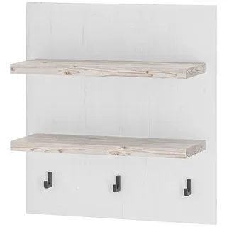 Lomadox Wandregal FERNA-61, Küche, 60 cm breit, 3 Haken, Pinie Weiß mit Pinie dunkel Nb., Landhaus weiß