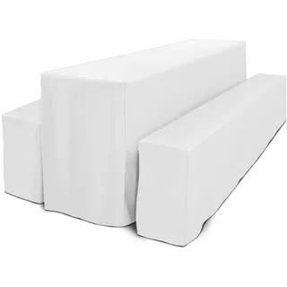 Beautissu 3tlg Hussen Bierzeltgarnitur Set Bodenlang für 50 cm breite Festzeltgarnitur – 2X Bierbank Hussen & 1x Biertisch Husse – Edles Komplettset mit Oeko-TEX Siegel in Weiß – Basic L