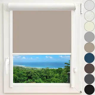 Kassettenrollo Thermorollo Verdunkelungsrollo Fenster Rollo mit Kassette und Führungsschienen zentimetergenaue Maßanfertigung Montage zum Kleben ohne Bohren Silberne Beschichtung Farbe Beige