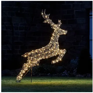 Lights4fun LED-Dekofigur Springendes LED-Rentier Hirsch L Harlow, Weihnachtsbeleuchtung, Höhe 140cm