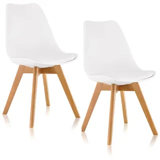 Deuline Esszimmerstühle 28mm stärke Massivholzbeine Polsterstuhl Esszimmer Stuhl Oslo 2er-Set Weiss 521248