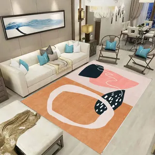 Teppich Orange Pink Geometrie Teppich Wohnzimmer für Schlafzimmer Kinderzimmer Outdoor Teppich Wetterfest rutschfest Teppiche Rug 150 x 200 cm Teppich Wohnzimmer Kurzflor Waschbar