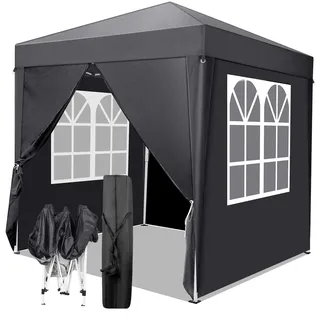 TactFire Pavillon 2x2 m,Faltpavillon 420D Oxford,4 Seitenteilen,Grau | Wasserdicht Stabil Winterfest UV Schutz 50+,Gartenpavillon Höhenverstellbar,Partyzelt,Gartenzelt,Für Garten Camping,Outdoor