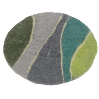 GURU SHOP Filz Stuhlauflage, Boho Sitzkissen, Handgefertigts Rundes Filzkissen - Grün/bunt, 1x35x35 cm