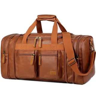 Reisetasche aus Leder, Wochenendtasche, Handgepäcktasche, Übernachtungstasche, Sporttasche für Damen und Herren HB-21, braun, Reisetasche aus Leder