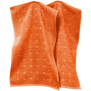 Möve Gästetuch Quadretti 2er-Pack Walk-Frottier orange Größe 30x50 cm