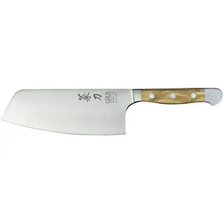 Güde Messer Solingen Schale Alpha Olive, Messerstahl, Chai Dao Messer 16 cm - CVM-Messerstahl - Griffschalen Olivenholz braun|silberfarben