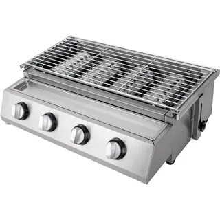 Gojoy 4-Flammen Gasgrill Edelstahl Gastrobräter Höhenverstellbar Abnehmbarer Grill, für Camping Balkon Garten