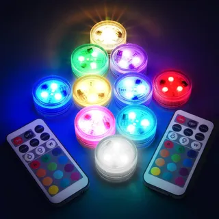 Kleine tauchfähige LED-Leuchten mit Fernbedienung, Pool-Lichter für Party-Events, wasserdichte LED-Teelichter für Vase, Aquarium, Hochzeit, Halloween, Weihnachtsdekoration (weiß, 10er-Pack)